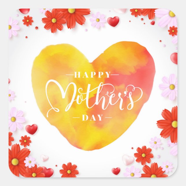 Sticker Carré Floral Bonne fête des mères, Meilleure maman jamai (Devant)