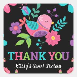 Sticker Carré Floral brillant Sweet sixteen de Fiesta mexicaine