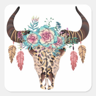 Sticker Carré Floral Bull Empreinte de léopard occidental