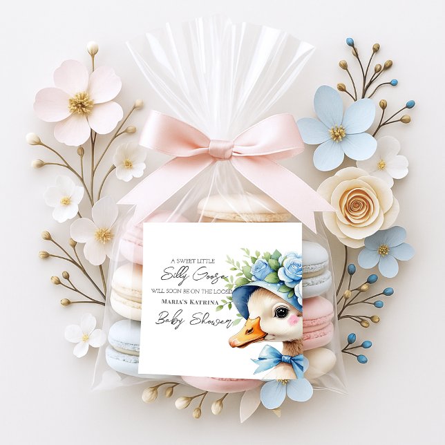 Sticker Carré Floral Coquette Bow Silly Goose Boy baby shower (Créateur téléchargé)