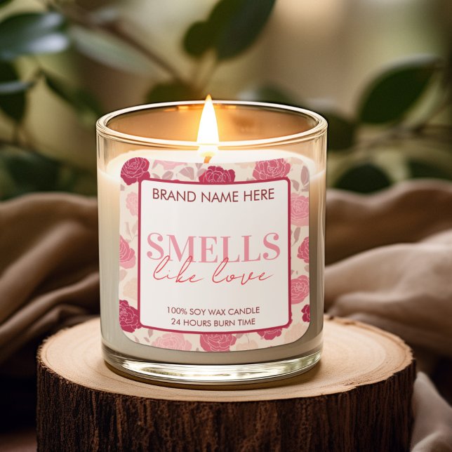 Sticker Carré Floral Custom Valentine's Day Candle Label (Créateur téléchargé)