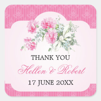 Sticker Carré Floral Damask Élégant mariage Merci Favor
