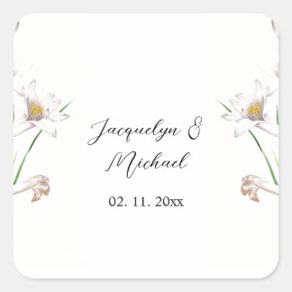 Sticker Carré Floral Elegant Chic Cute Calligraphie Ajouter Nom