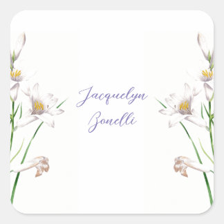 Sticker Carré Floral Elegant Chic Cute Calligraphie Ajouter Nom