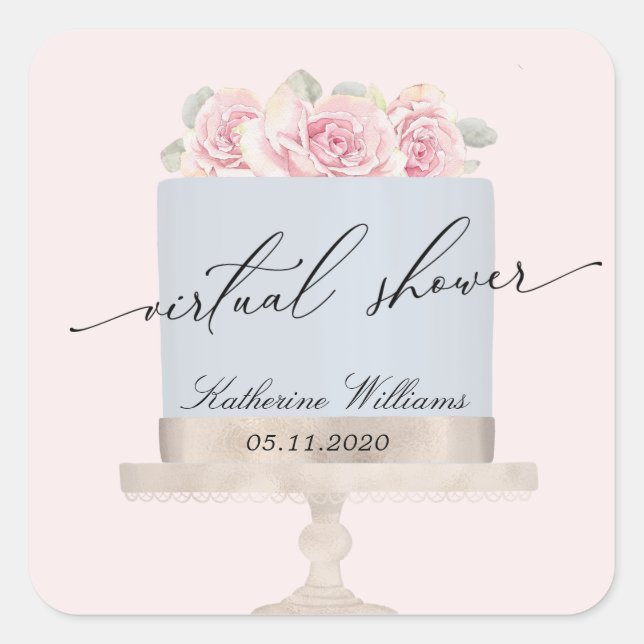 Sticker Carré floral élégant gâteau virtuel bridal douche autoco (Devant)