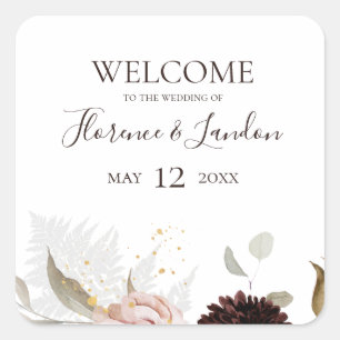 Sticker Carré Floral flush moderne   Bienvenue Mariage