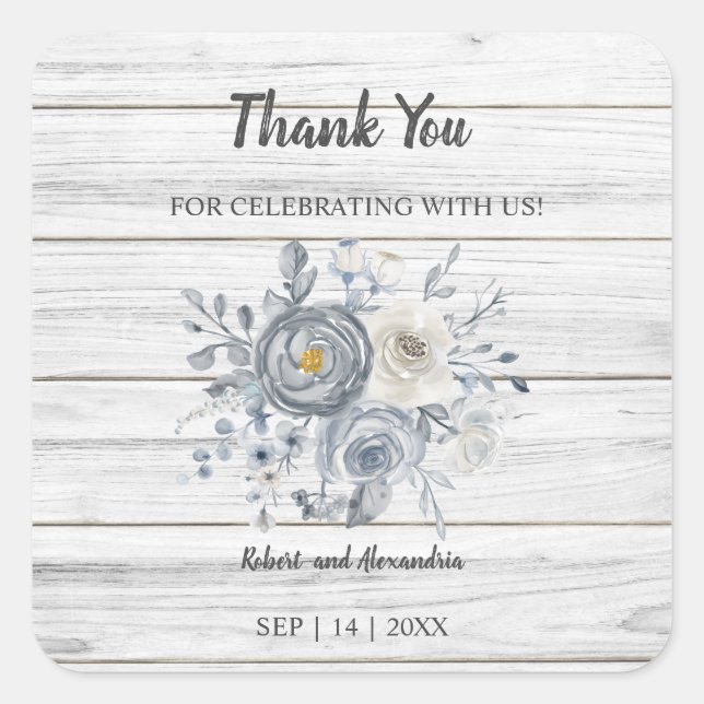 Sticker Carré Floral gris | Merci pour le Mariage à venir (Devant)