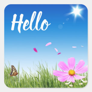 Sticker Carré Floral Hello Daisy Papillon Amitié