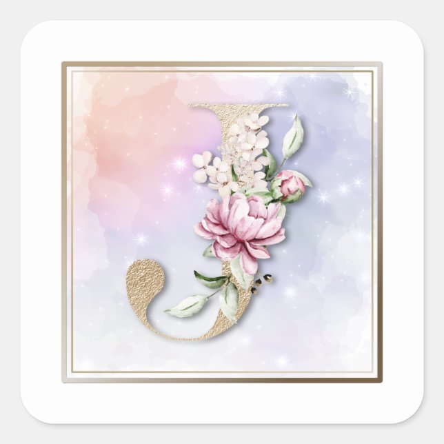 Sticker Carré floral J Monogram Burgundy (Devant)