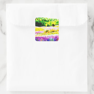 Sticker Carré Floral Lavande d'aquarelle en fleurs