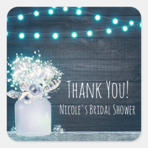 Sticker Carré Floral Mason Jar & Blue Lights Invitation rustique