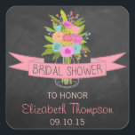 Sticker Carré Floral Mason Jar Sur Chalkboard Fête des mariées<br><div class="desc">Jar Mason Floral Sur Stickers Fête des mariées Chalkboard.</div>