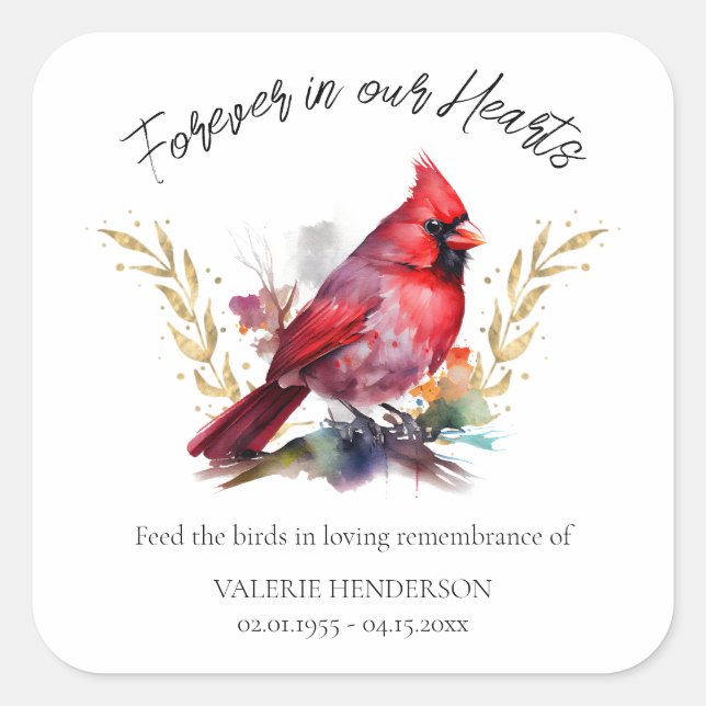 Sticker Carré Floral Memorial Bird Seed Cardinal (Devant)