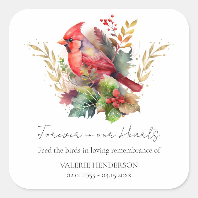 Sticker Carré Floral Memorial Bird Seed Cardinal (Devant)