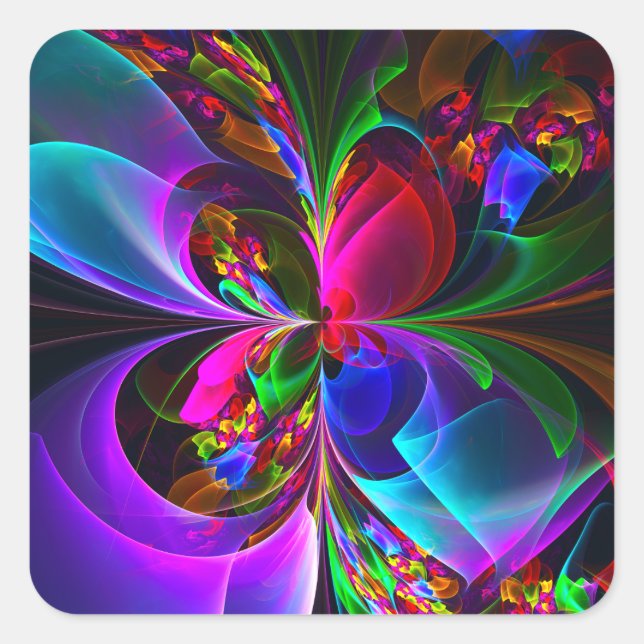 Sticker Carré Floral moderne Art Abstrait Rouge Bleu Motif #12 (Devant)