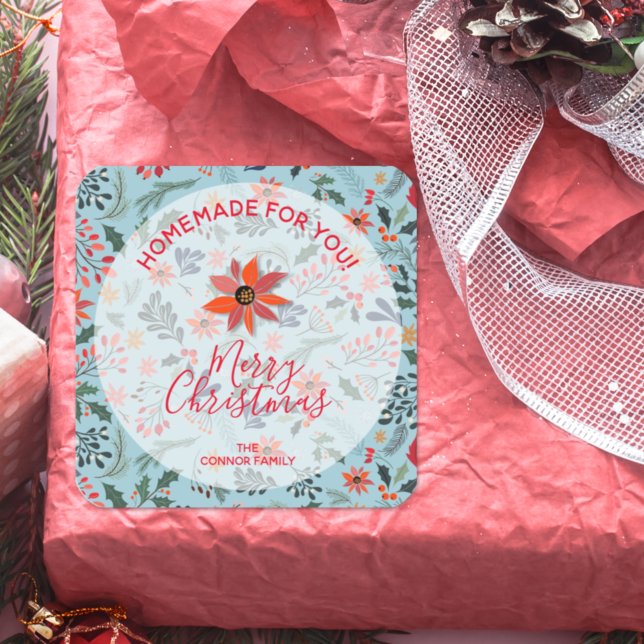 Sticker Carré Floral Noël Maison de vacances Cuisine de vacances (Créateur téléchargé)