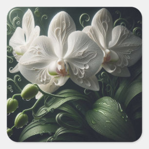 Sticker Carré Floral Orchidée blanche