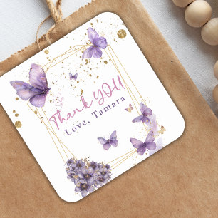 Sticker Carré Floral Papillon Purple Gold Baby shower Party