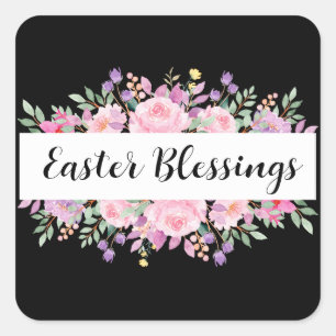 Sticker Carré Floral Pâques Bénédiction Classy Texte Personnalis