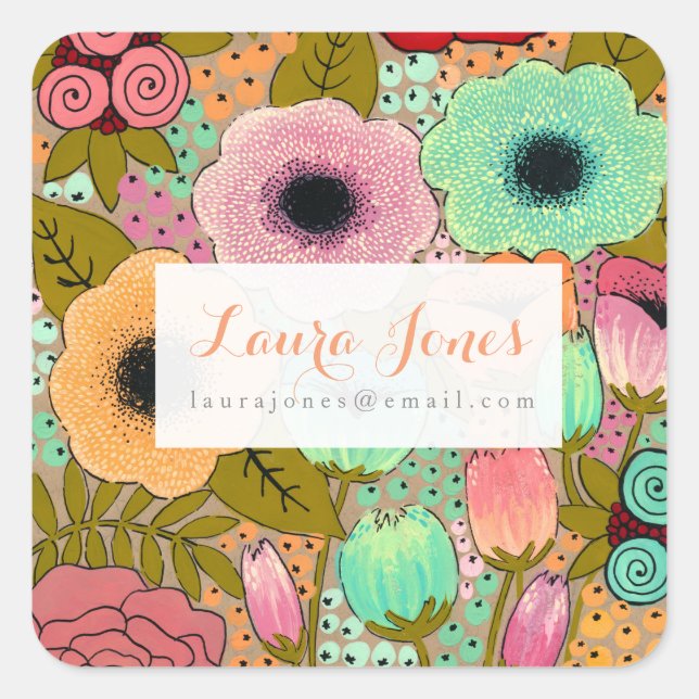 Sticker Carré Floral Peint Cela Appartient À Personnalisé (Devant)