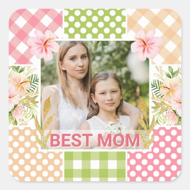 Sticker Carré Floral & Plaid Photo Frame Mother's Day (Devant)