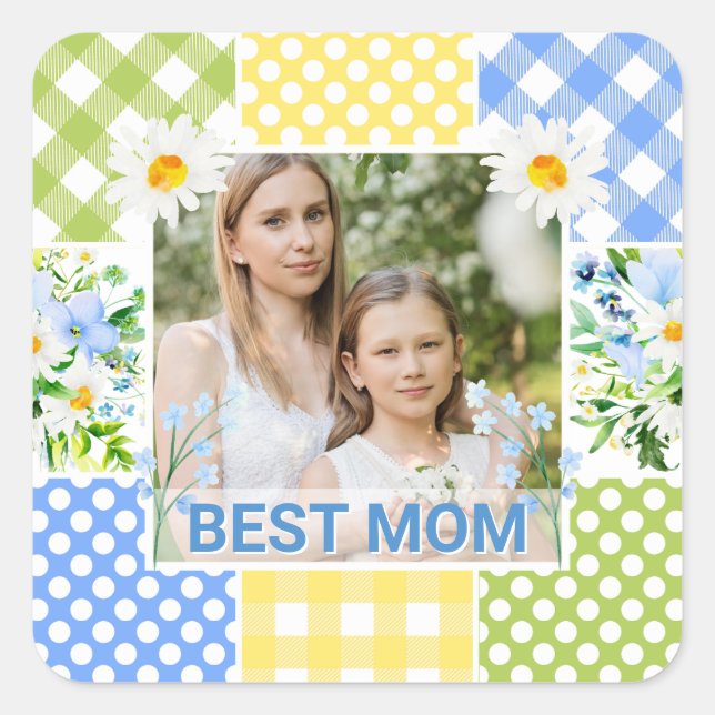 Sticker Carré Floral & Plaid Photo Frame Mother's Day (Devant)