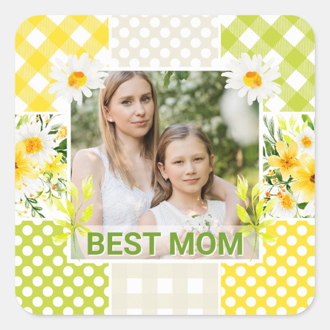 Sticker Carré Floral & Plaid Photo Frame Mother's Day (Devant)