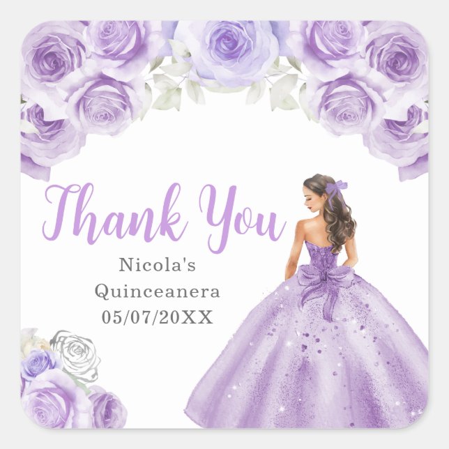 Sticker Carré Floral Princess in Dusty Purple Dress Quinceanera (Devant)