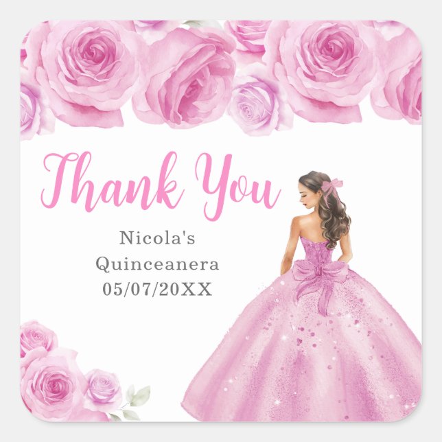 Sticker Carré Floral Princess in Light Pink Dress Quinceanera (Devant)