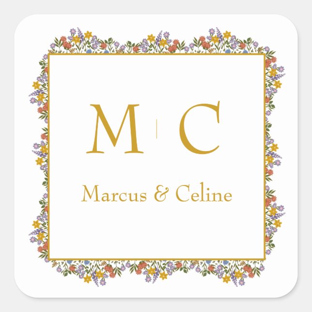 Sticker Carré Floral Romantique Mariage d'aquarelle (Devant)