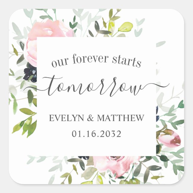 Sticker Carré Floral rose Pour Jamais Commence Demain Répétition (Devant)