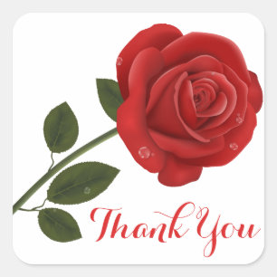 Sticker Carré Floral Rouge Rose Merci - Fête de mariage