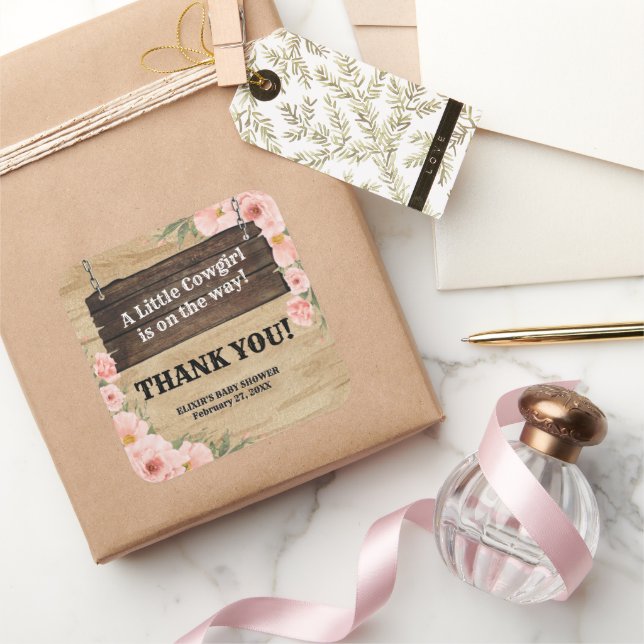 Sticker Carré Floral Rustic Boots Baby shower (Cadeaux)
