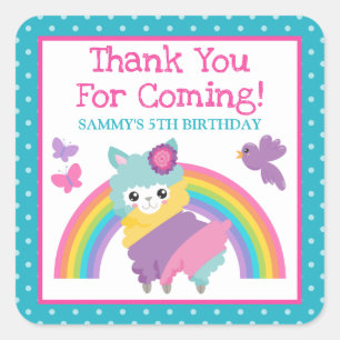 Sticker Carré Floral Spring Rainbow Llama & Rainbow Birthday