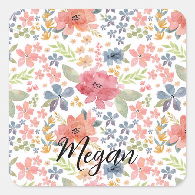 Sticker Carré Floral Sticker- Cute Watercolor Flowers (Devant)