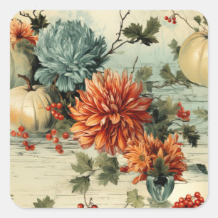 Sticker Carré Floral Thanksgiving Motif Vintage (1)