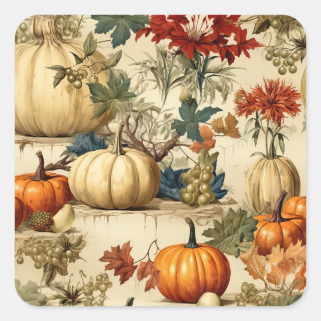 Sticker Carré Floral Thanksgiving Motif Vintage (10) (Devant)