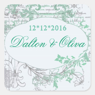 Sticker Carré Floral Vintage Mint Fleur Enregistrer Le Mariage D