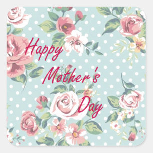 Sticker Carré Floral Vintage Print - Bonne fête des mères