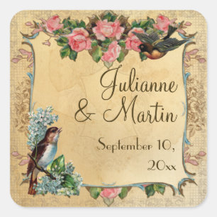 Sticker Carré Floral Vintage Rose moderne Roses Inséparables tor