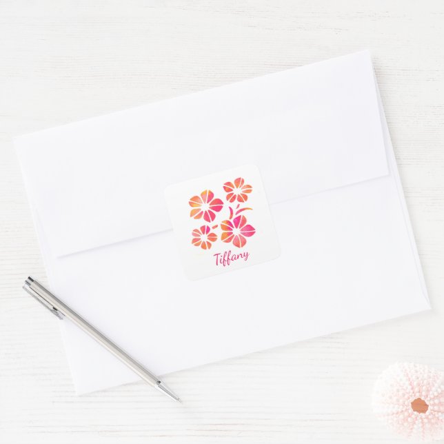 Sticker Carré Floral watercolor pink yellow custom saturated (Enveloppe)