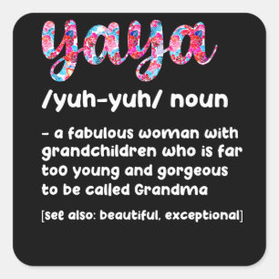Sticker Carré Floral Yaya Définition Grand-mère Fête des Mères G