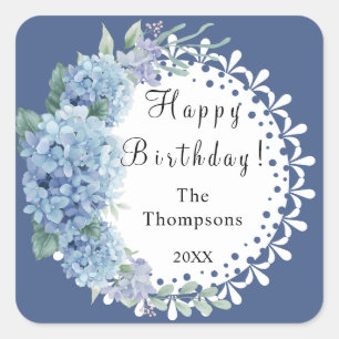 Sticker Carré Flore bleue et blanche personnalisée