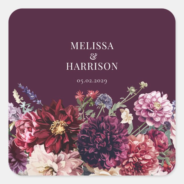 Sticker Carré Flore d'automne Dahlia Bunch Mariage de automne Fl (Devant)