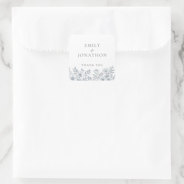 Sticker Carré Flore gris moyen Mariage Merci (Sac)