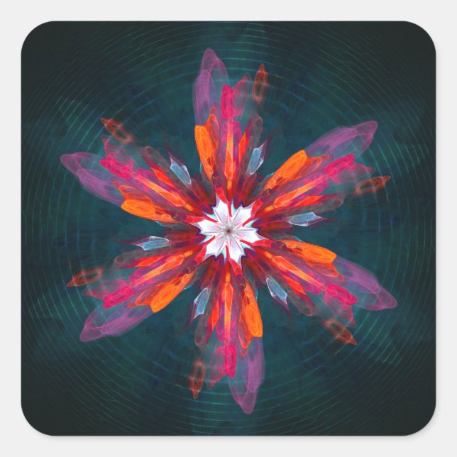 Sticker Carré Flore Mandala Flowers Orange Red Blue Abstract (Devant)