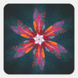 Sticker Carré Flore Mandala Flowers Orange Red Blue Abstract