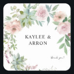 Sticker Carré Flore rose pâle et Merci succulent 2<br><div class="desc">Décorez vos enveloppes ou autres objets avec votre nom et autocollants floraux et floraux brillants et succulents. Facultatif merci texte.</div>