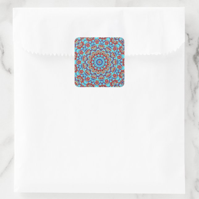 Sticker Carré Flore Turquoise bleu Mandala Boho (Sac)