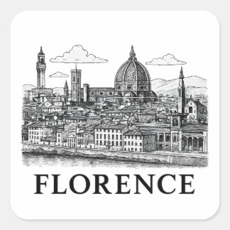 Sticker Carré Florence Cityscape - Duomo Cathedral Line Art